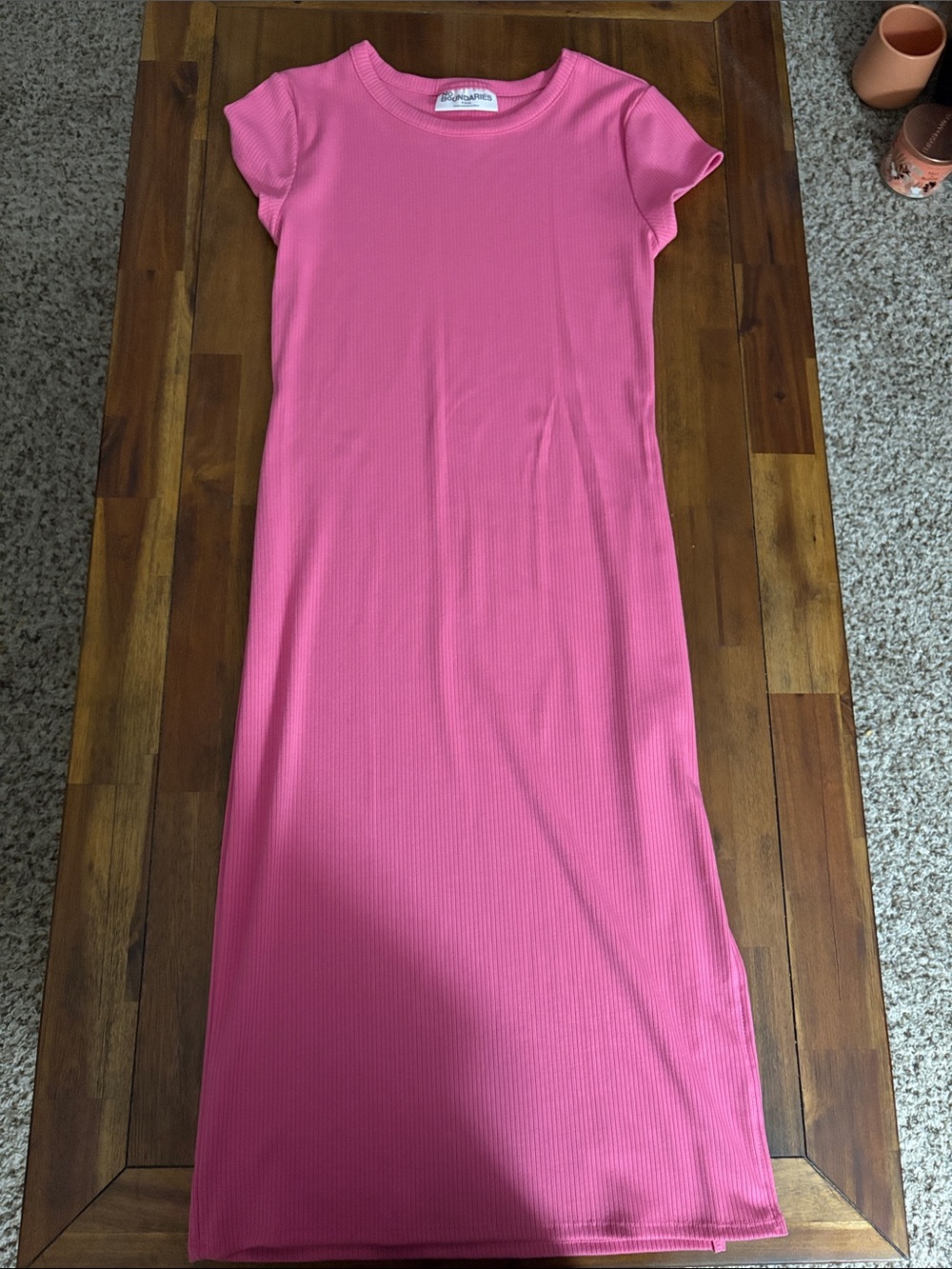 No Boundaries Pink Ribbed Short-Sleeve Maxi Dress